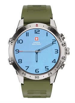 Умные часы Swiss Military DOM5 с 1,43-дюймовым AMOLED-дисплеем, Bluetooth-звонками, отслеживанием здоровья и фитнеса, защитой IP68, беспроводной зарядкой – серебристая оправа и зелёный ремешок 1000017276