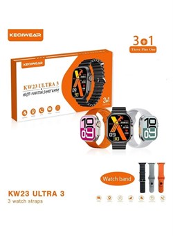 Умные часы KW23 Ultra 3 — фитнес-трекер с HD-дисплеем, 3+1 сменными ремешками, пульсометром и датчиком сна, оповещениями о звонках и сообщениях — совместимы с Android и iOS для мужчин и женщин 1000017283