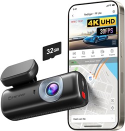 Видеорегистратор REDTIGER 4K для передней части автомобиля, управление через приложение, ADAS, карта памяти 32 ГБ в комплекте, встроенный Wi-Fi GPS, мини-видеорегистратор с G-сенсором, ночное видение, режим парковки 24 часа, циклическая запись, F9 Lite 1000017352