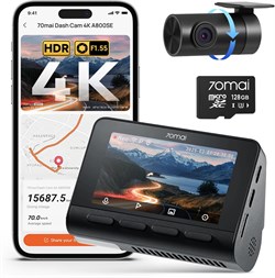 Автомобильный видеорегистратор 70mai A800SE с разрешением 4K UHD + 1080P, GPS, Wi-Fi, двумя камерами, включая карту памяти SD на 128 ГБ, диафрагмой F1.55 HDR, круглосуточным мониторингом парковки, ночным видением, ADAS, 3-дюймовым IPS-дисплеем, максимальн 1000017372