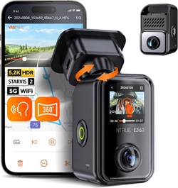 Панорамный видеорегистратор Vantrue E360 5.2K 360°, Wi-Fi 5 ГГц и GPS, две камеры STARVIS 2, HDR, 8 ИК-подсветка ночного видения, камера спереди и внутри, голосовое управление, сенсорный экран, режим круглосуточной буферизации парковки, поддержка до 512 Г 1000017393