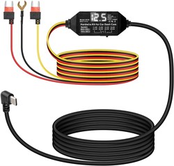 Комплект для подключения видеорегистратора USB-C со светодиодным дисплеем, 3-жильный кабель питания KASTWAVE ACC, подключение Type-C 12–24 В – 5 В, поддержка режима парковки и функции ACC, длина 11,4 фута/3,5 м для легковых и грузовых автомобилей 1000017407