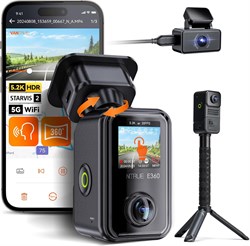 Панорамный WiFi-видеорегистратор Vantrue E360 ACE 5.2K 360°, ручная камера, STARVIS 2, HDR, ИК-подсветка ночного видения, камера спереди и сзади, голосовое/сенсорное управление, GPS, режим круглосуточной буферизации парковки, поддержка до 512 ГБ 1000017427