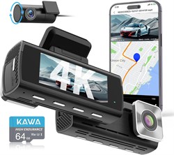 Автомобильный видеорегистратор KAWA 4K с функцией ночного видения, поддержкой AI-ISP, картой памяти 64 ГБ, запись 4K+1080P для автомобилей с Sony STARVIS, GPS и функцией отслеживания скорости, 3,16-дюймовым IPS-экраном, G-сенсором, круглосуточным обнаруже 1000017461