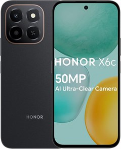 Смартфон HONOR X6c с 6 ГБ ОЗУ, 256 ГБ ПЗУ, 6,61-дюймовым дисплеем с частотой обновления 120 Гц, 50-мегапиксельной камерой, быстрой зарядкой 35 Вт, двумя SIM-картами, цвет «полночный чёрный» — версия для Ближнего Востока 1000012352