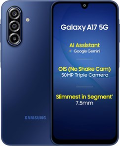 Смартфон Samsung Galaxy A17 5G Blue (8 ГБ ОЗУ / 256 ГБ встроенной памяти) на Android | С зарядным устройством | 6 обновлений ОС, большой дисплей, 50-мегапиксельная камера с оптической стабилизацией изображения | Версия для Индии 1000014701
