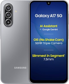 Смартфон Samsung Galaxy A17 5G, серый (8 ГБ ОЗУ / 256 ГБ встроенной памяти) на Android | С зарядным устройством | 6 обновлений ОС, большой дисплей, 50-мегапиксельная камера с оптической стабилизацией изображения | Версия для Индии 1000014731