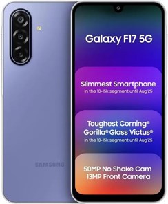 Смартфон Samsung Galaxy F17 5G Violet Pop (4 ГБ ОЗУ, 128 ГБ встроенной памяти) на Android | 6 обновлений ОС | Большой дисплей | 50-мегапиксельная камера с оптической стабилизацией изображения | Стекло Gorilla Glass Victus | Защита от пыли и воды IP54 | Ве 1000014738