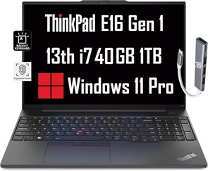 Ноутбук Lenovo ThinkPad E16 Business (16-дюймовый дисплей FHD+ с антибликовым покрытием, 10-ядерный процессор Intel i7-1355U 13-го поколения, 40 ГБ ОЗУ, твердотельный накопитель на 1 ТБ), подсветка, сканер отпечатков пальцев, концентратор IST, веб-камера 1000002973