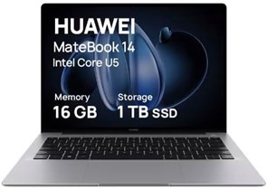HUAWEI Matebook 14, 14,2-дюймовый OLED-дисплей с разрешением 2.8K, ультратонкий корпус, процессор Intel Core Ultra U5 125H, 19 часов воспроизведения видео, 16 ГБ памяти + 1 ТБ, Windows 11 Домашняя, цвет «серый космос» 1000014758