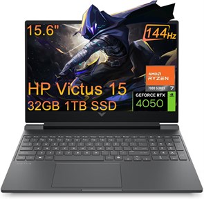 Игровой ноутбук HP Victus 15 (15,6-дюймовый FHD 144 Гц, NVIDIA RTX 4050 6 ГБ, AMD Ryzen 7 7445HS, 32 ГБ DDR5 RAM, 1 ТБ SSD, 6-ядерный (> Intel i7-13700H)), клавиатура с подсветкой, Ethernet, веб-камера, Wi-Fi 6, Windows 11 Домашняя, серебристый 1000014765