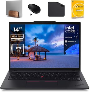 Ноутбук Lenovo ThinkPad T14 Gen 5 AI Business Laptop — Intel U7-155U, подсветка, считыватель смарт-карт, сканер отпечатков пальцев, Windows 11 Pro (включает подставку для ноутбука 1st Wave + мышь + антивирус + коврик для мыши) (16 ГБ ОЗУ | 1 ТБ SSD) 1000014774