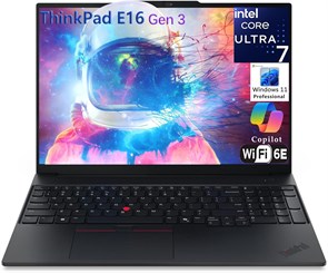 Ноутбук Lenovo ThinkPad E16 Gen 3 с 16-дюймовым дисплеем FHD+ для бизнеса, 16-ядерным процессором Intel Ultra 7 255H (Beat i9-13900H), Arc 140T, 64 ГБ оперативной памяти DDR5, твердотельным накопителем PCIe на 2 ТБ, Wi-Fi 6E, Bluetooth 5.3, веб-камерой, W 1000010678