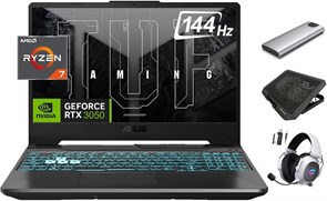 Игровой ноутбук ASUS TUF 2024 A15, 15,6-дюймовый FHD-дисплей с частотой 144 Гц, 8-ядерный процессор Ryzen 7 7435HS (Beats i7-13620H), видеокарта NVIDIA RTX 3050, 32 ГБ ОЗУ, SSD на 2 ТБ + портативный SSD на 256 ГБ, RGB-подсветка клавиатуры, разъем RJ45, кл 1000003080