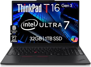 Бизнес-ноутбук Lenovo ThinkPad T16 Gen 3 с 16-дюймовым дисплеем FHD+, процессором Intel Ultra 7-155U (Beats i7-1355U), оперативной памятью DDR5 32 ГБ, твердотельным накопителем 1 ТБ, веб-камерой 5 МБ, Wi-Fi 6E + BT, RJ-45, HDMI, Windows 11 Pro, системой A 1000010603