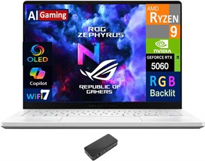 Игровой ноутбук ASUS ROG Zephyrus AI с 14-дюймовым OLED-дисплеем 2.8K (120 Гц, AMD Ryzen 9 270, GeForce RTX 5060 8 ГБ, 16 ГБ LPDDR5X, 2 ТБ PCIe SSD, RGB-подсветка, Wi-Fi 7, веб-камера, Win 11 Pro) с док-станцией USB-C 1000014827