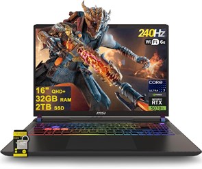 Ноутбук MSI Vector 16 HX AI Gaming с 16-дюймовым дисплеем QHD+ IPS, частотой 240 Гц, 20-ядерным процессором Intel Ultra 7 255HX (Beats i9-14900HX), 32 ГБ ОЗУ, 2 ТБ SSD, GeForce RTX 5070 с RGB-подсветкой, Thunderbolt 5, Wi-Fi 6E, Win11 ICP Hub с компьютеро 1000014868