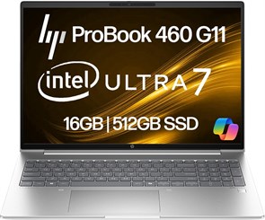 Бизнес-ноутбук HP ProBook 460 G11 с 16-дюймовым дисплеем FHD+, процессором Intel Core Ultra 7 155U (Beats i7-1355U), оперативной памятью DDR5 16 ГБ, накопителем NVMe 512 ГБ, Wi-Fi 6E, портом RJ-45, веб-камерой, клавиатурой с подсветкой, Windows 11 Pro — с 1000014880