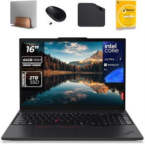 Бизнес-ноутбук Lenovo ThinkPad T16 Gen 3 с ИИ-технологией — Intel U7-155U, клавиатура с подсветкой, сканер отпечатков пальцев и смарт-карт, Windows 11 Pro (включая подставку для ноутбука 1st Wave, мышь, антивирус и коврик для мыши) (64 ГБ ОЗУ | 2 ТБ SSD) 1000003367