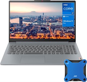 LENOVO IdeaPad Slim 3 Home Business AI COPILOT, Intel i7-13620H, 15,3-дюймовый дисплей FHD, 16 ГБ ОЗУ, SSD-накопитель на 1 ТБ, веб-камера, HDMI, кард-ридер, Wi-Fi 6, Windows 11 Pro, цвет Luna Grey, комплект с внешним SSD-накопителем 512 ГБ 1000015095