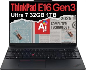 Ноутбук Lenovo ThinkPad E16 Gen 3 Business AI PC (16-дюймовый дисплей FHD+ с антибликовым покрытием, 16-ядерный процессор Intel Ultra 7 255H (> i7-13700H), 32 ГБ оперативной памяти DDR5, твердотельный накопитель на 1 ТБ), сканер отпечатков пальцев, веб-ка 1000015158