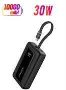 Zolo Power Bank, портативное зарядное устройство с высокой скоростью 10 000 мА·ч и мощностью 30 Вт со встроенным кабелем USB-C, аккумулятор для iPhone 16/16 Plus/16 Pro/16 Pro Max/15 Series, Galaxy и других устройств (черный, 10 000 мА·ч) 1000016737