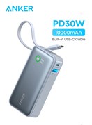 Внешний аккумулятор Nano Power Bank, портативное зарядное устройство емкостью 10 000 мА·ч со встроенным кабелем USB-C, зарядка 30 Вт, максимальная выходная мощность 30 Вт с USB-C и USB-A, для iPhone 17/16 серии, MacBook, Galaxy, AirPods и других устройств 1000016741