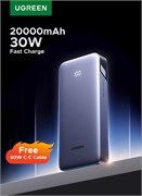 Внешний аккумулятор 2 типа C + 1 USB A 30 Вт, быстрая зарядка, портативное зарядное устройство, сертификат безопасности, светодиодный дисплей, портативный размер, совместим с iPad, iPhone 16, Galaxy S25, S24 Ultra, AirPods 1000016750