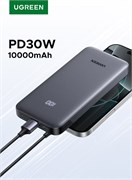 Внешний аккумулятор 10000 мАч, 2 порта типа C + 1 порт USB A, быстрая зарядка 30 Вт, портативное зарядное устройство, сертификат безопасности, светодиодный дисплей, портативный размер, совместим с серией iPhone, планшетами и наушниками 1000016757