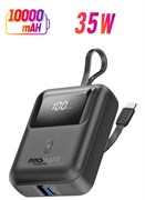 Внешний аккумулятор ёмкостью 10000 мА·ч, универсальное сверхкомпактное портативное зарядное устройство со встроенным кабелем USB-C мощностью 35 Вт, портом питания USB-C мощностью 35 Вт и портом USB-A QC 3.0 мощностью 18 Вт для iPhone 16, Galaxy S25, Power 1000016811