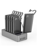 Зарядное устройство Phoni 6-в-1 емкостью 10 000 мА·ч со встроенным кабелем для зарядки нескольких устройств — черный 1000016856