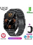 Умные часы для мужчин с HD-экраном 1,96 дюйма, большой батареей 430 мАч, более 100 спортивных режимов, стальные, черные, водонепроницаемые, IP67, дополнительный силиконовый ремешок 1000017166