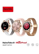 Водонепроницаемые умные часы HainoTeko-9 с круглым AMOLED-дисплеем, тремя парами ремешков и зарядным кабелем, женские, золотистые 1000017256