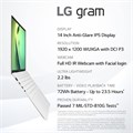Ультралёгкий ноутбук LG gram (2022) 14Z90Q, 14-дюймовый (1920 x 1200) IPS-дисплей, процессор Intel Evo i5 12-го поколения (1240P), 8 ГБ памяти LPDDR5, SSD-накопитель NVMe 512 ГБ, веб-камера Full HD, Wi-Fi 6E, Thunderbolt 4, Windows 11, белый 1000015023
